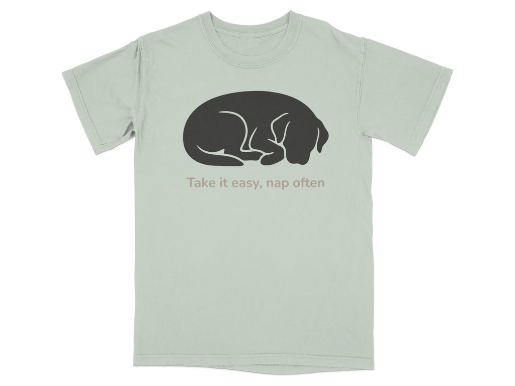 Take it easy nap often sleeping dog graphic t-shirt