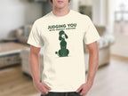 Cream t-shirt with a poodle graphic and "Judging You With Perfect Posture" text.