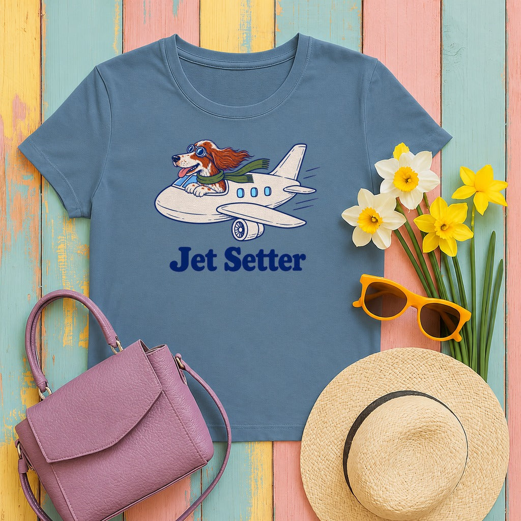 Irish Red and White Setter Jet Setter Tee in Steel Blue