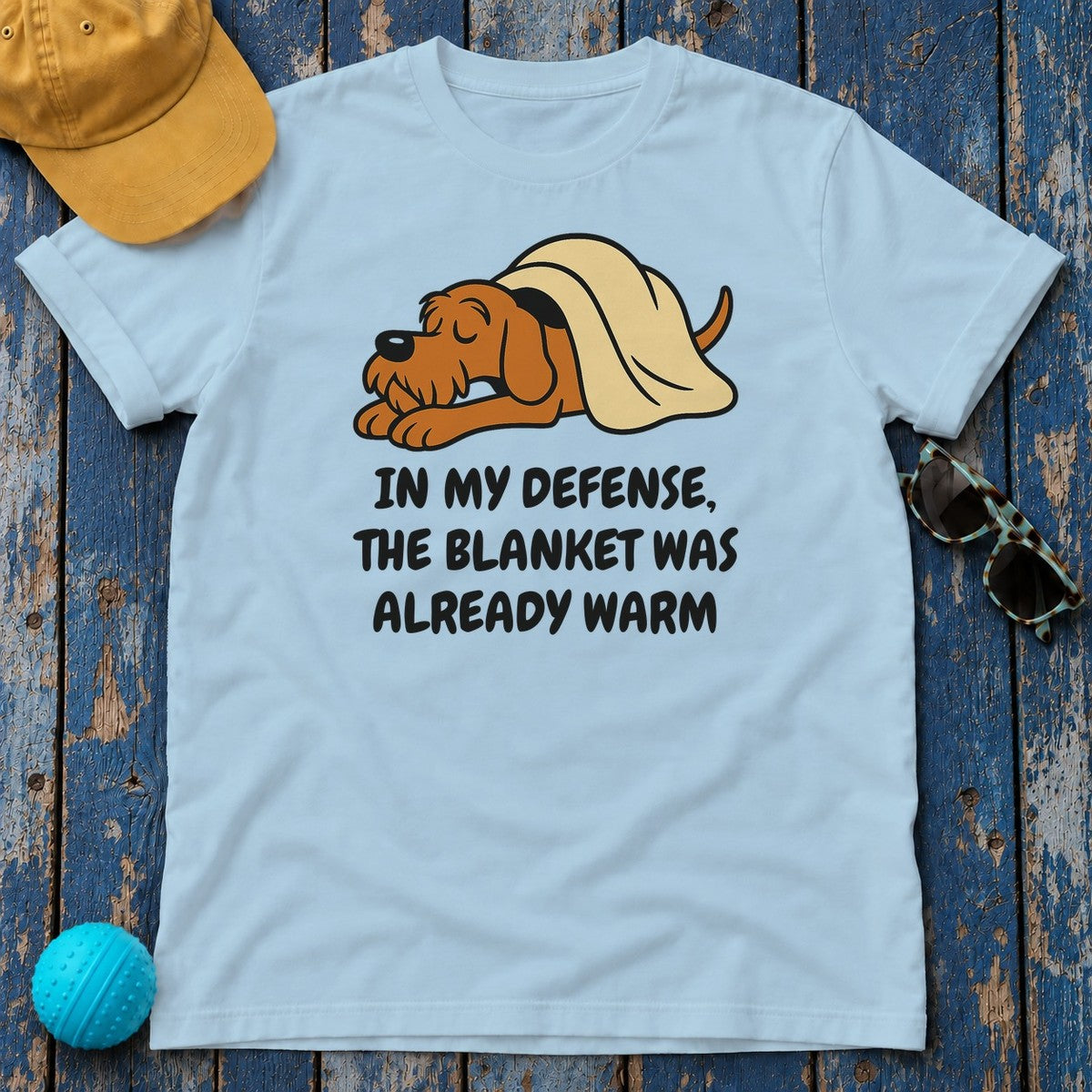 Wirehaired Vizsla Blanket Was Already Warm Tee in Light Blue