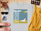 White sweatshirt with "Dog Days Are The Best Days" text and a reclining dog.