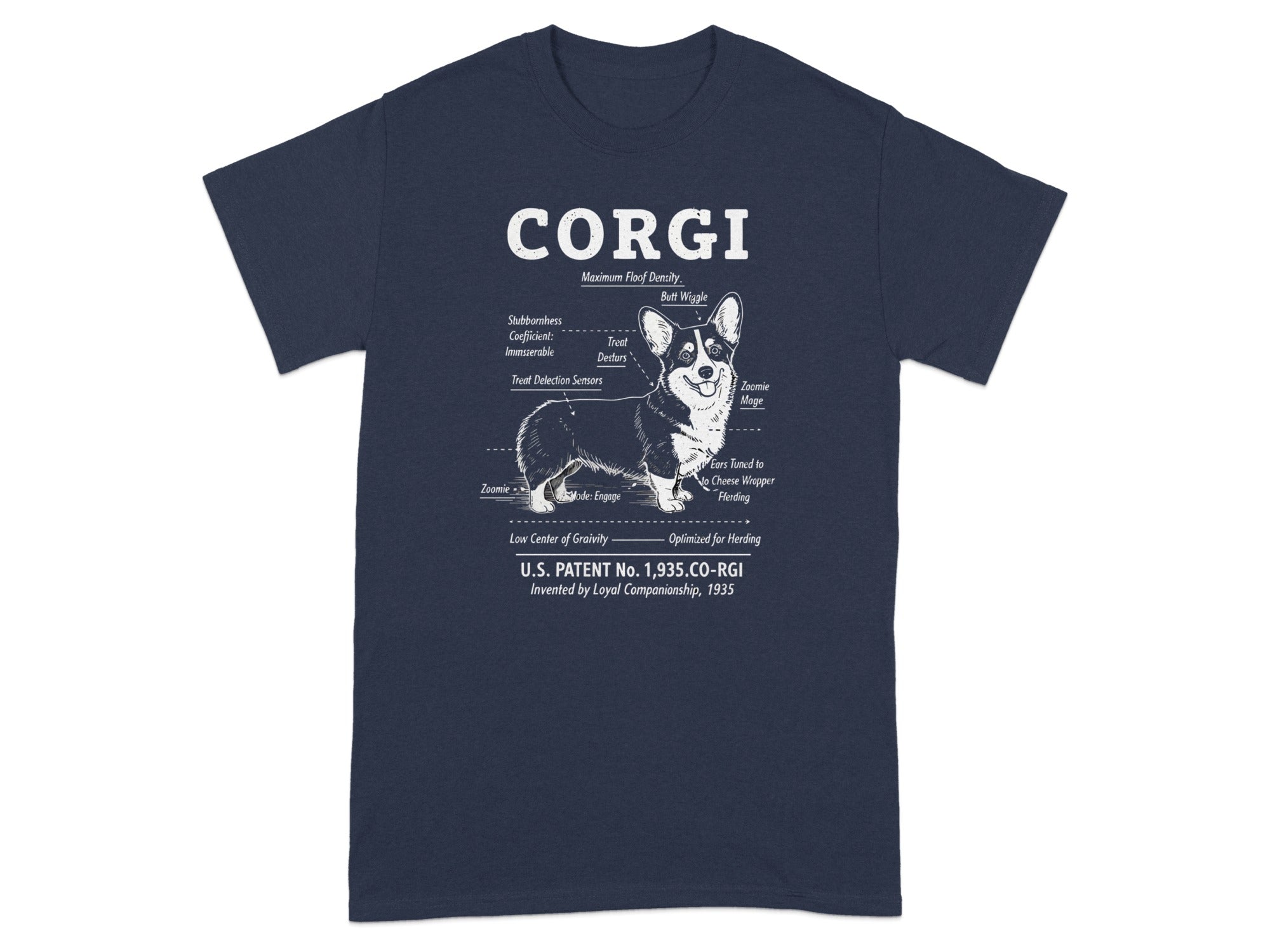 Adorable Blueprint Corgi Patent Design T-Shirt