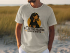 T-shirt with a dog portrait and text "SELECTIVE HEARING SINCE BIRTH".