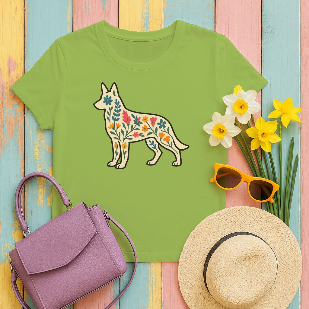 Floral German Shepherd T-Shirt in Kiwi