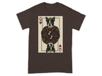 Brown t-shirt with a Queen of Hearts playing card design featuring a Boston Terrier.
