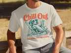 Dachshund wearing sunglasses relaxes in a chair with a drink, "Chill Out Zoomies Are Inevitable" text.
