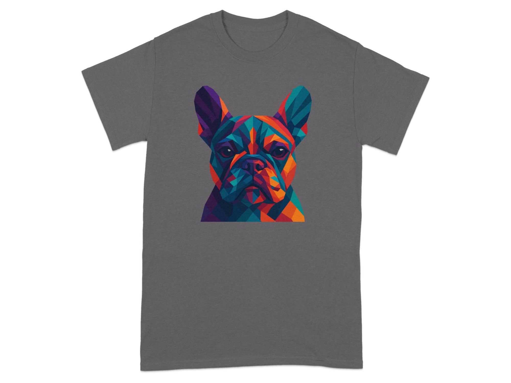 Colorful Geometric Dog Print on Gray Shirt