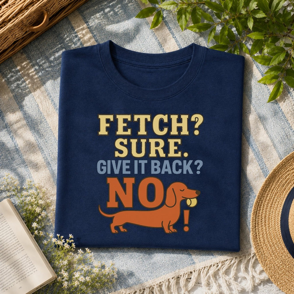 Dachshund fetch tee flat-lay