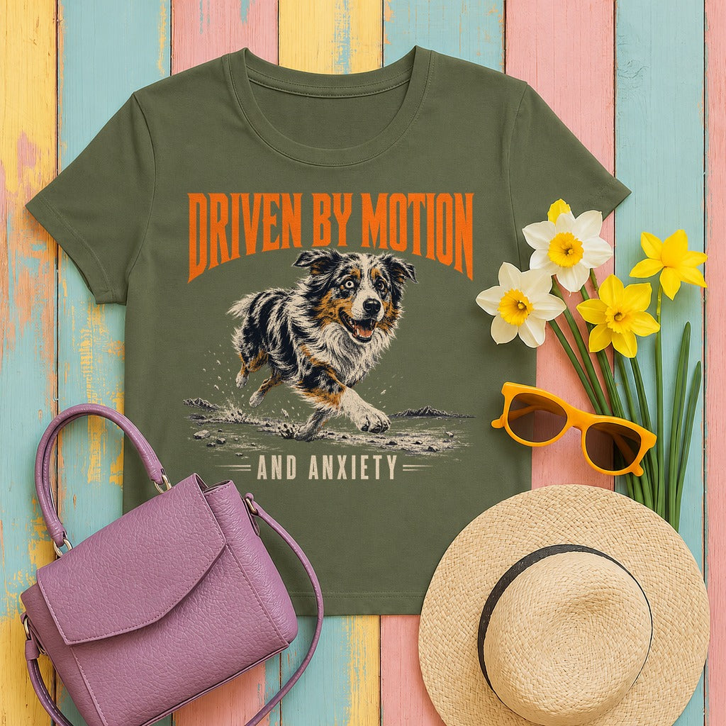 Motion & Anxiety Unleashed Aussie T-shirt in Military Green