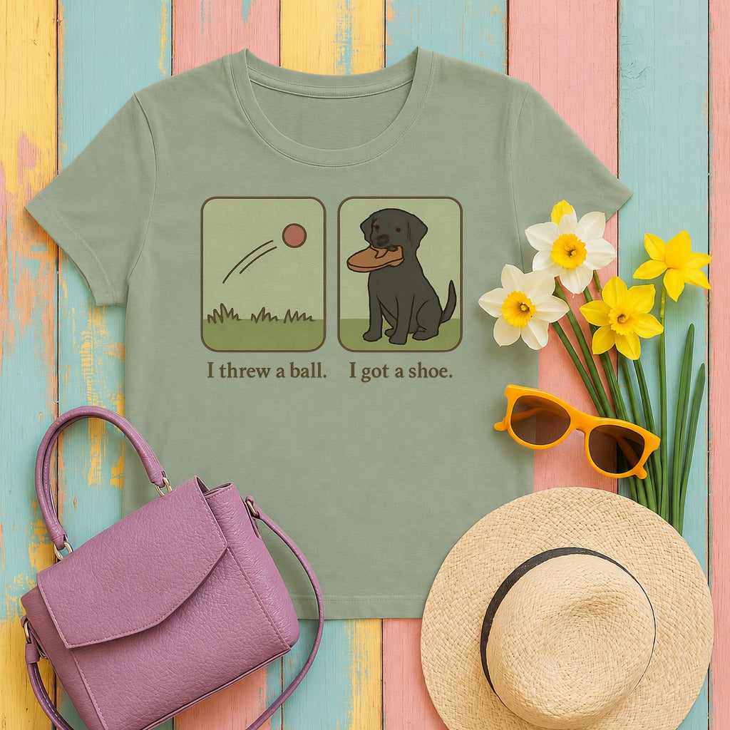 Black Lab I Threw a Ball I Got a Shoe T-shirt in Sage