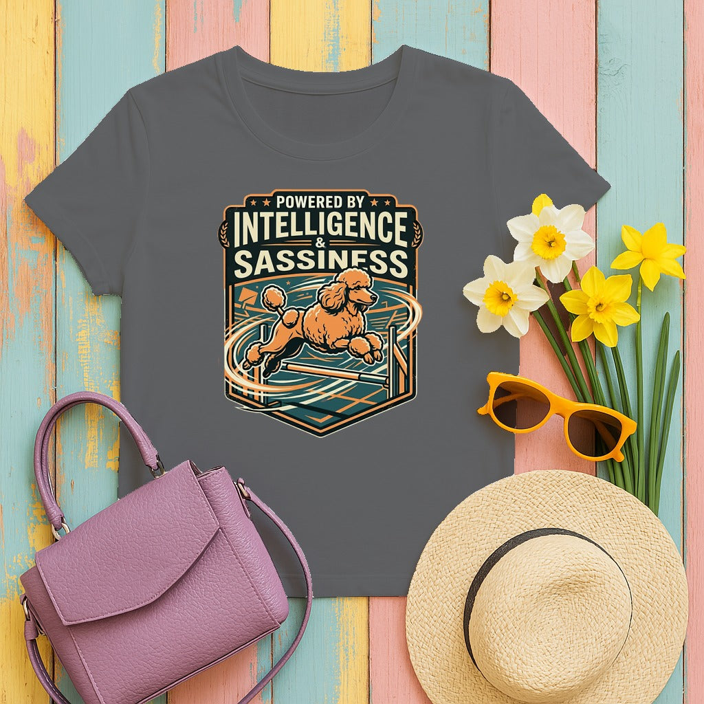 Powered by Sassiness Poodle T-Shirt in Graphite Heather