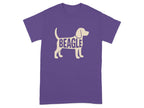 Purple t-shirt with beige beagle silhouette containing the word "BEAGLE".