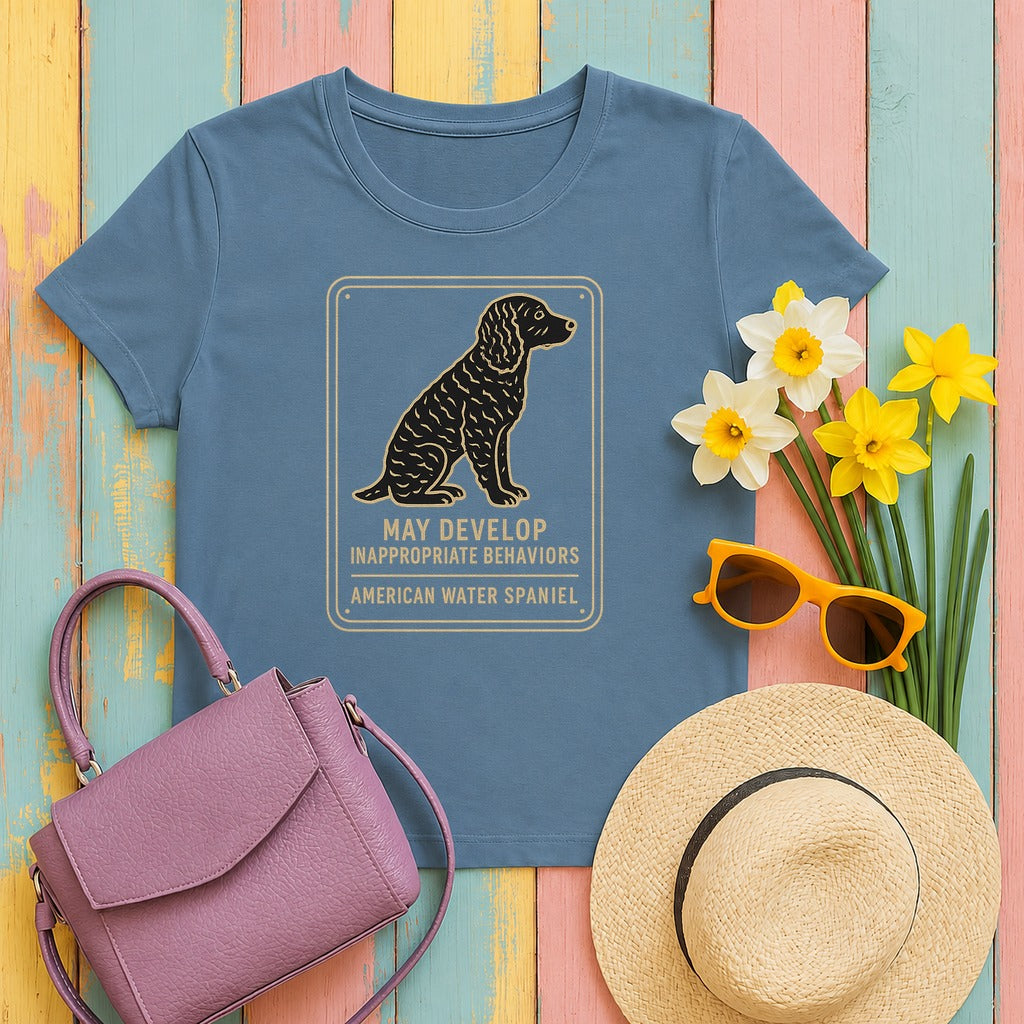 American Water Spaniel May Develop Inappropriate Behaviors Tee in Steel Blue