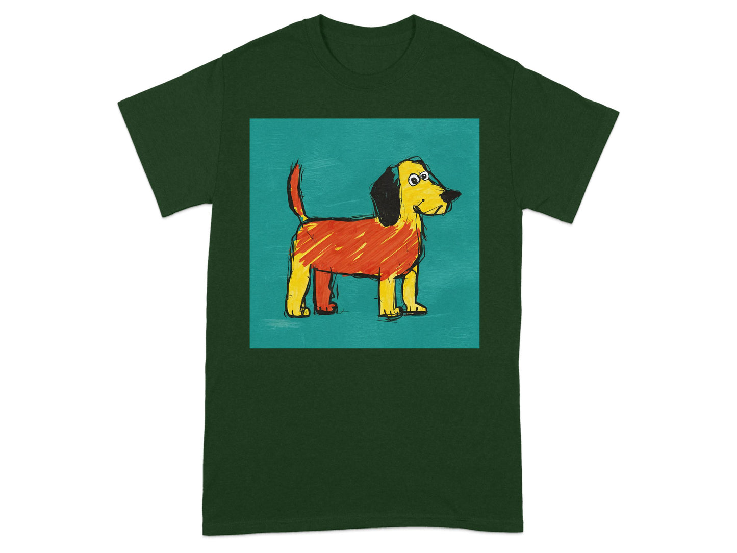 Whimsical Child's Drawing Dog Design Green Shirt product
