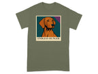 Green t-shirt with graphic of a brown dog and text "ENDLESS HUNGER".
