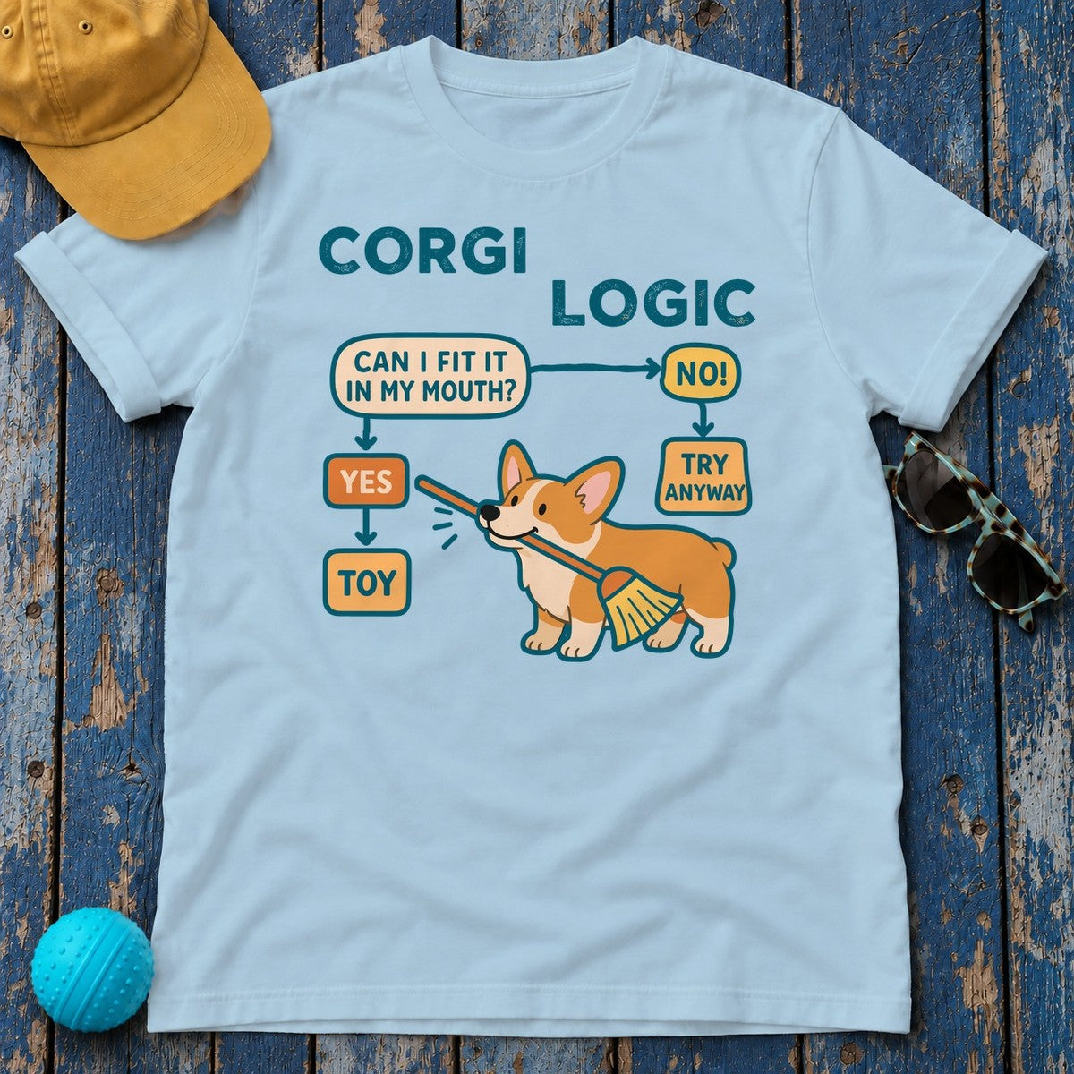 Corgi Logic T-Shirt in Light Blue