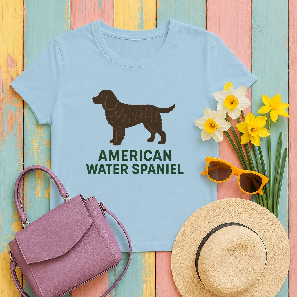 American Water Spaniel breed silhouette tee flat lay