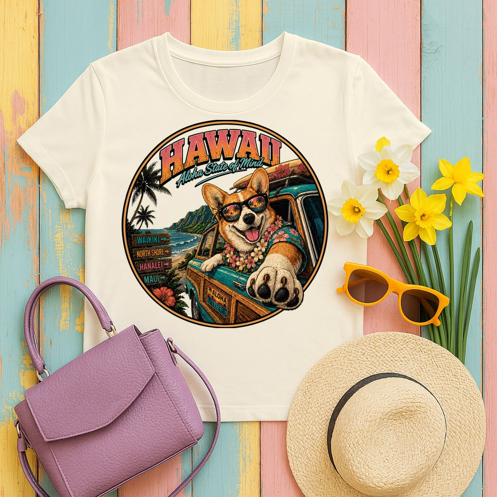 Aloha Corgi Island Hopper T-shirt in Natural