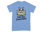 French bulldog on a pillow with "Full-Time Couch Potato" text.