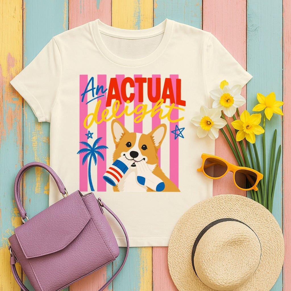 The Actual Delight Corgi Graphic T-shirt in Natural