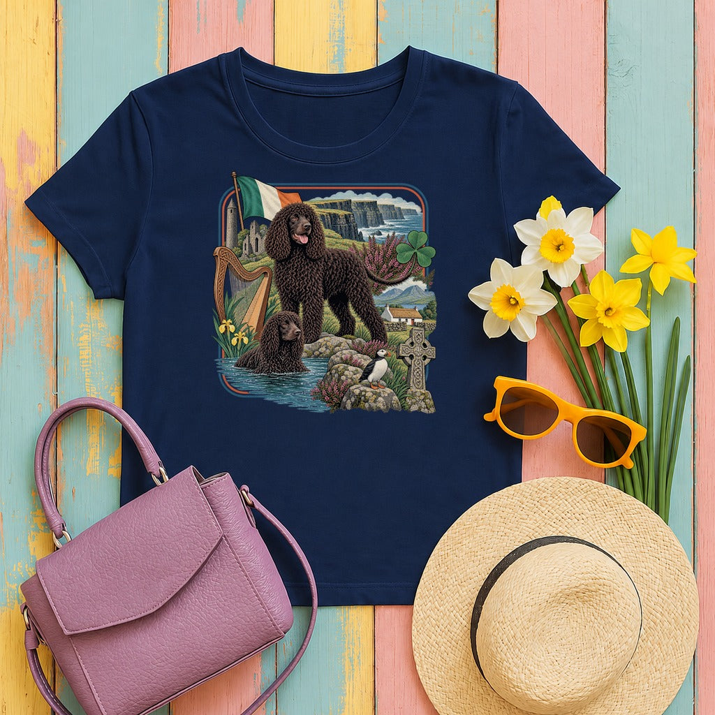 Irish Water Spaniel Ireland Heritage tee, Navy