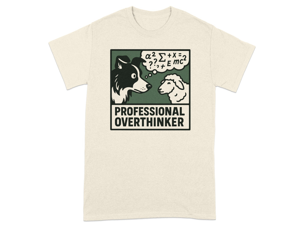 Dog and sheep in conversation bubble with "PROFESSIONAL OVERTHINKER" text.