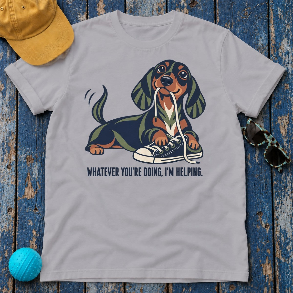Whatever You're Doing I'm Helping Dachshund T-Shirt in Athletic Heather