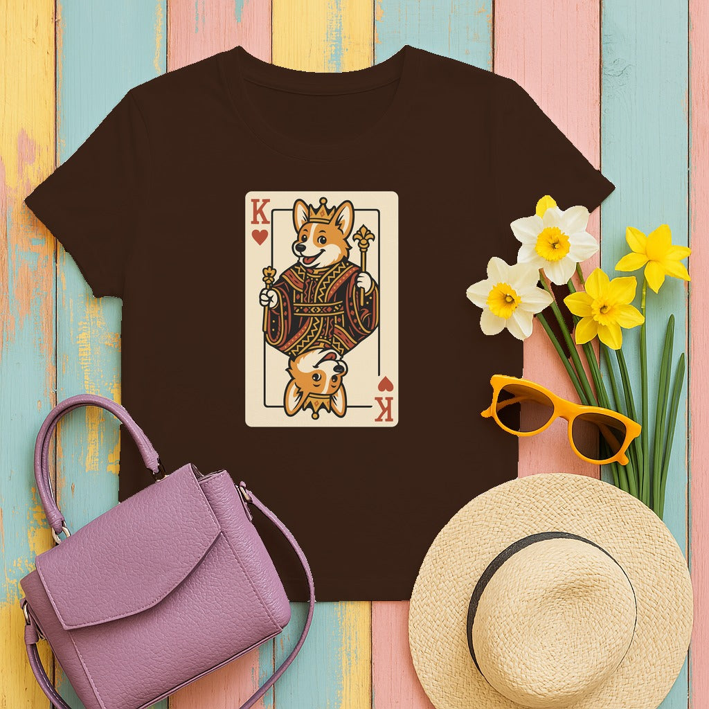 Corgi King Playing Card T-Shirt in Dark Chocolate