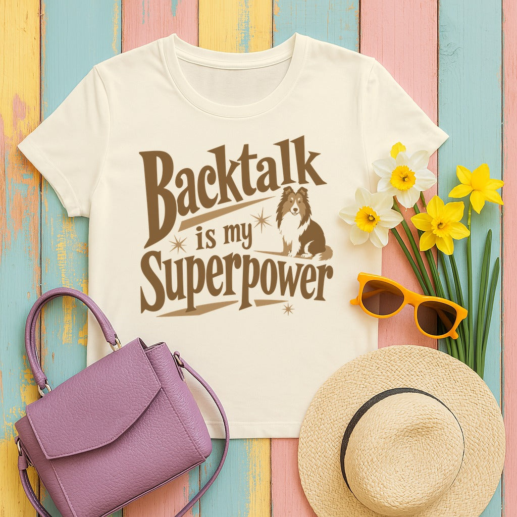 The Backtalk Sheltie Superpower Sheltie T-Shirt in Natural