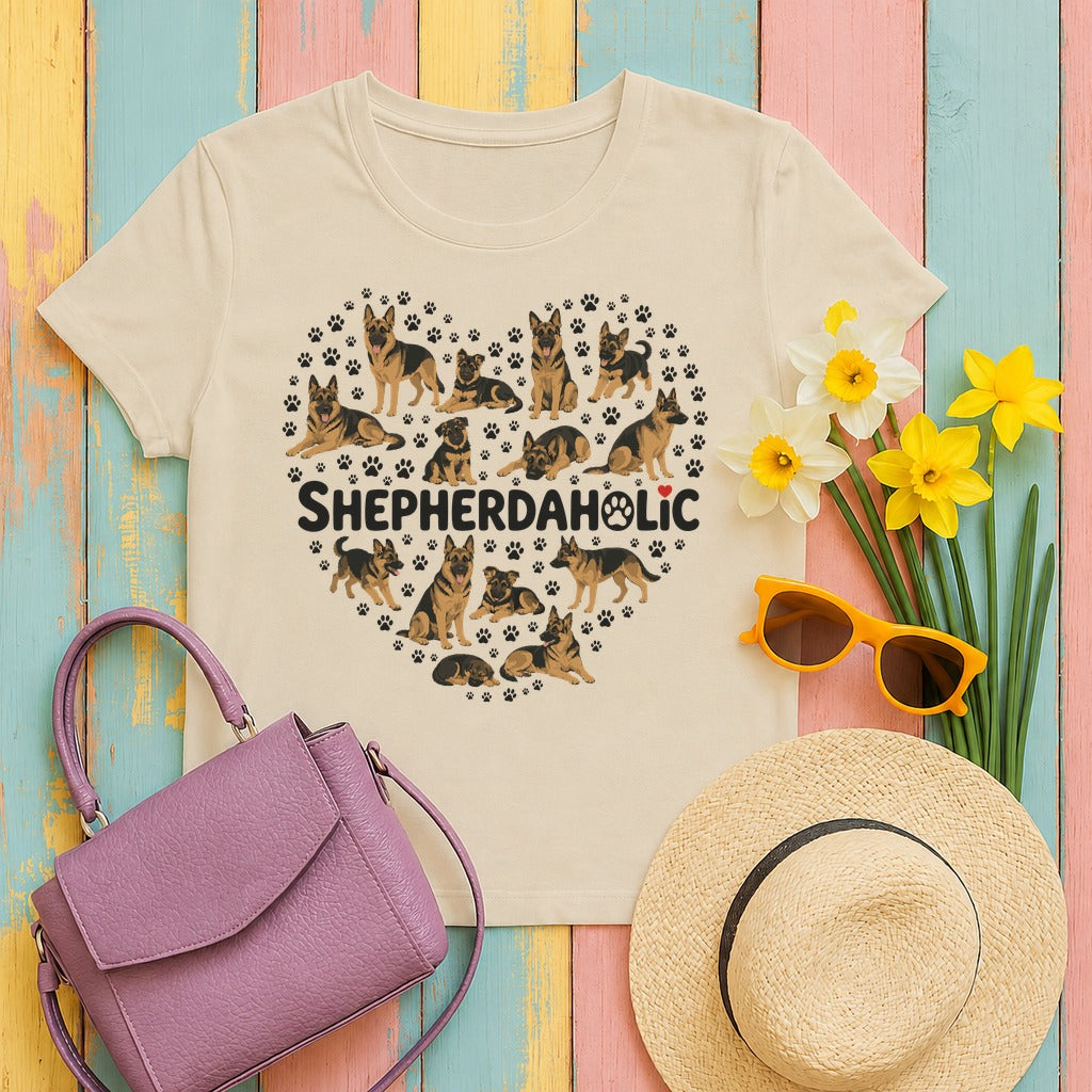 Shepherdaholic Heart German Shepherd T-Shirt in Sand