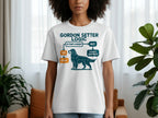 White t-shirt with "Gordon Setter Logic" flowchart: "Is that a bird?" YES/POINT, NO/POINT ANYWAY.