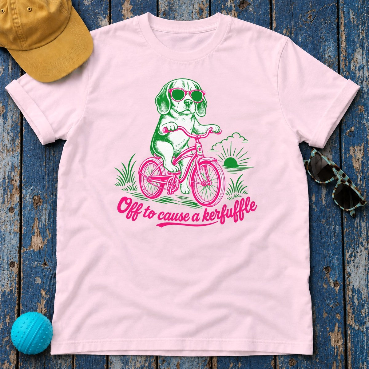 Off to Cause a Kerfuffle Beagle T-shirt in Light Pink
