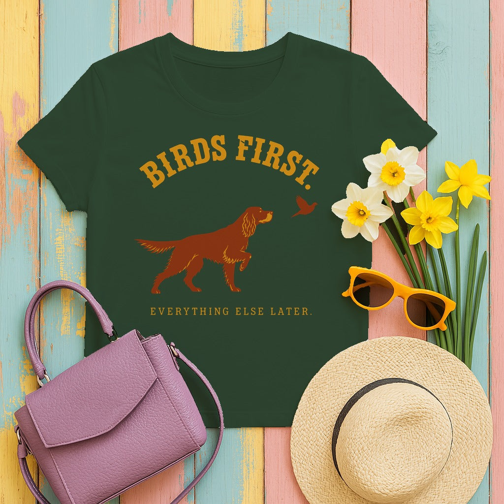 The Birds First. Gordon Setter T-Shirt in Forest Green
