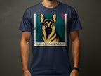 German Shepherd graphic with text "Endless Hunger" on a dark blue t-shirt.