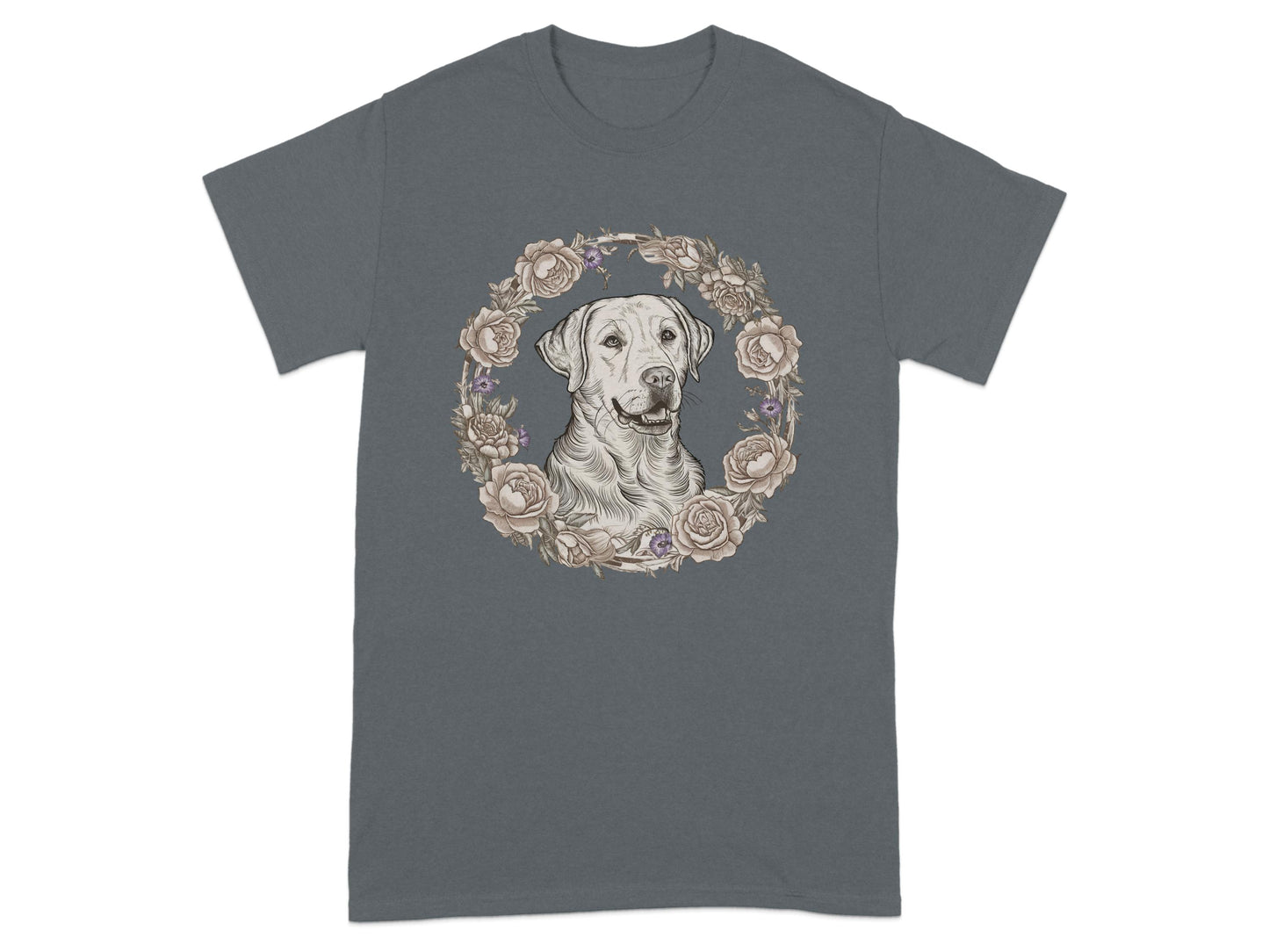 Floral Labrador Dog Graphic on Grey Tee product type
