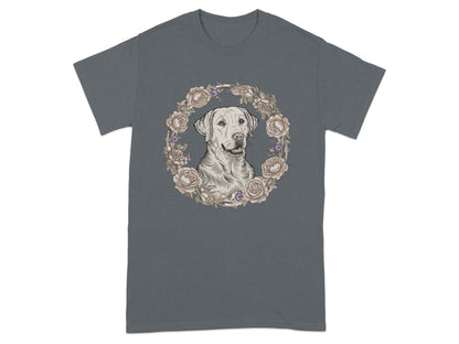 Floral Labrador Dog Graphic on Grey Tee product type