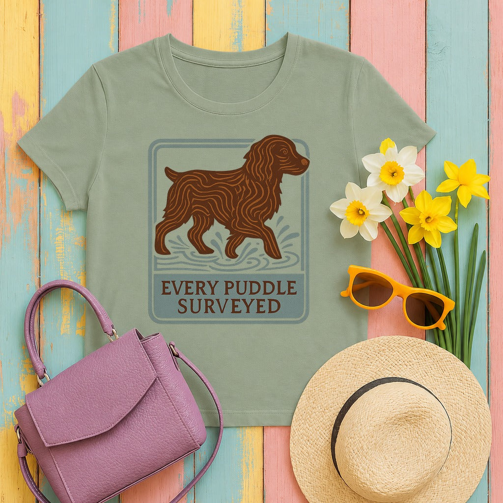 Boykin Spaniel Every Puddle Surveyed T-shirt in Sage