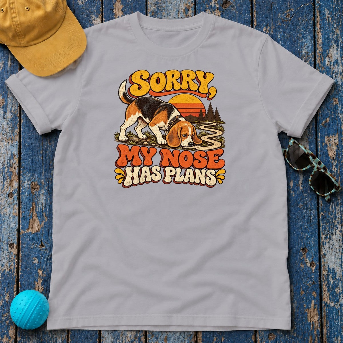 Sorry My Nose Has Plans Beagle T-Shirt in Athletic Heather - flat lay