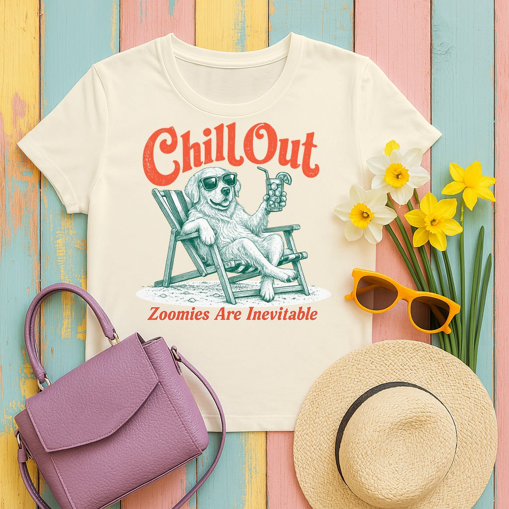 Chill Out Golden Retriever Humor T-shirt in Natural