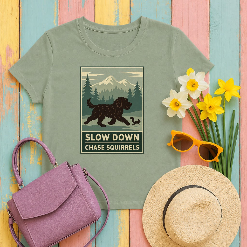 Barbet Slow Down. Chase Squirrels. Tee in Sage