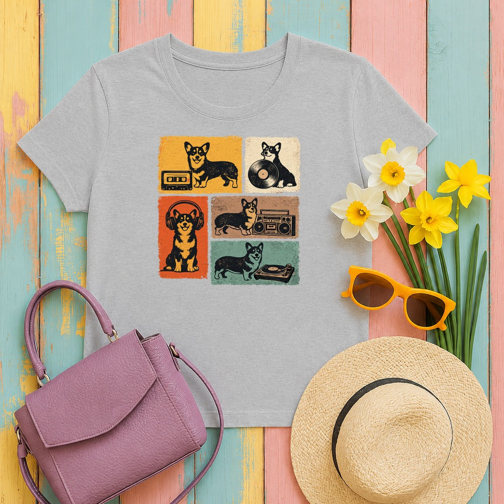 Retro Corgi Mixtape Vibe T-Shirt in Sport Grey
