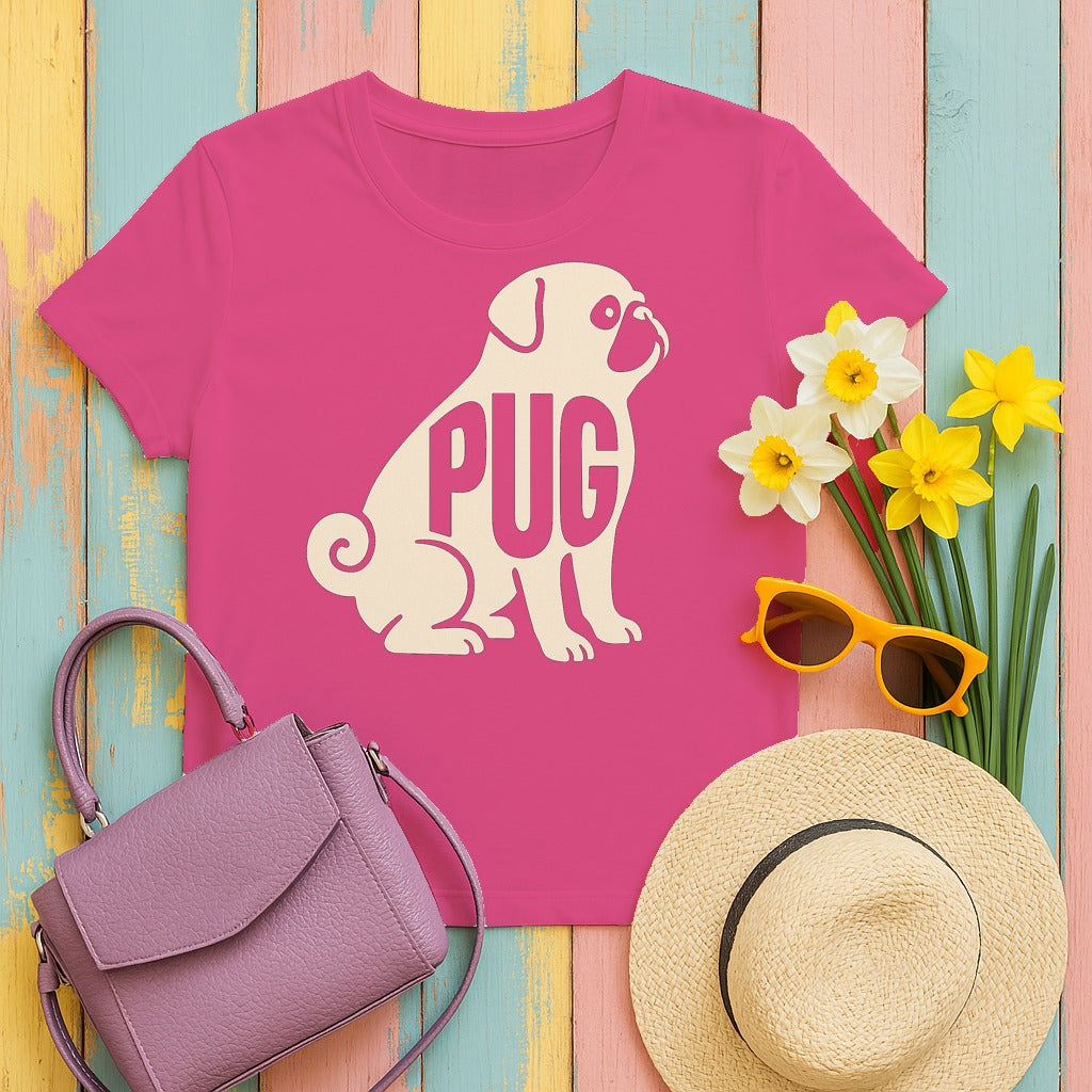 The Pug Outline T-Shirt in Heliconia