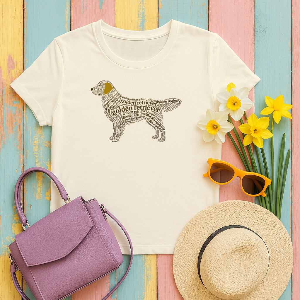 Golden Retriever Typographic Art T-Shirt in Natural