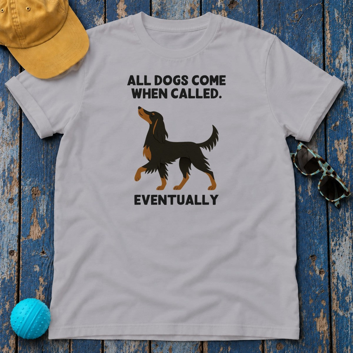 Gordon Setter Comes When Called Eventually Tee in Athletic Heather