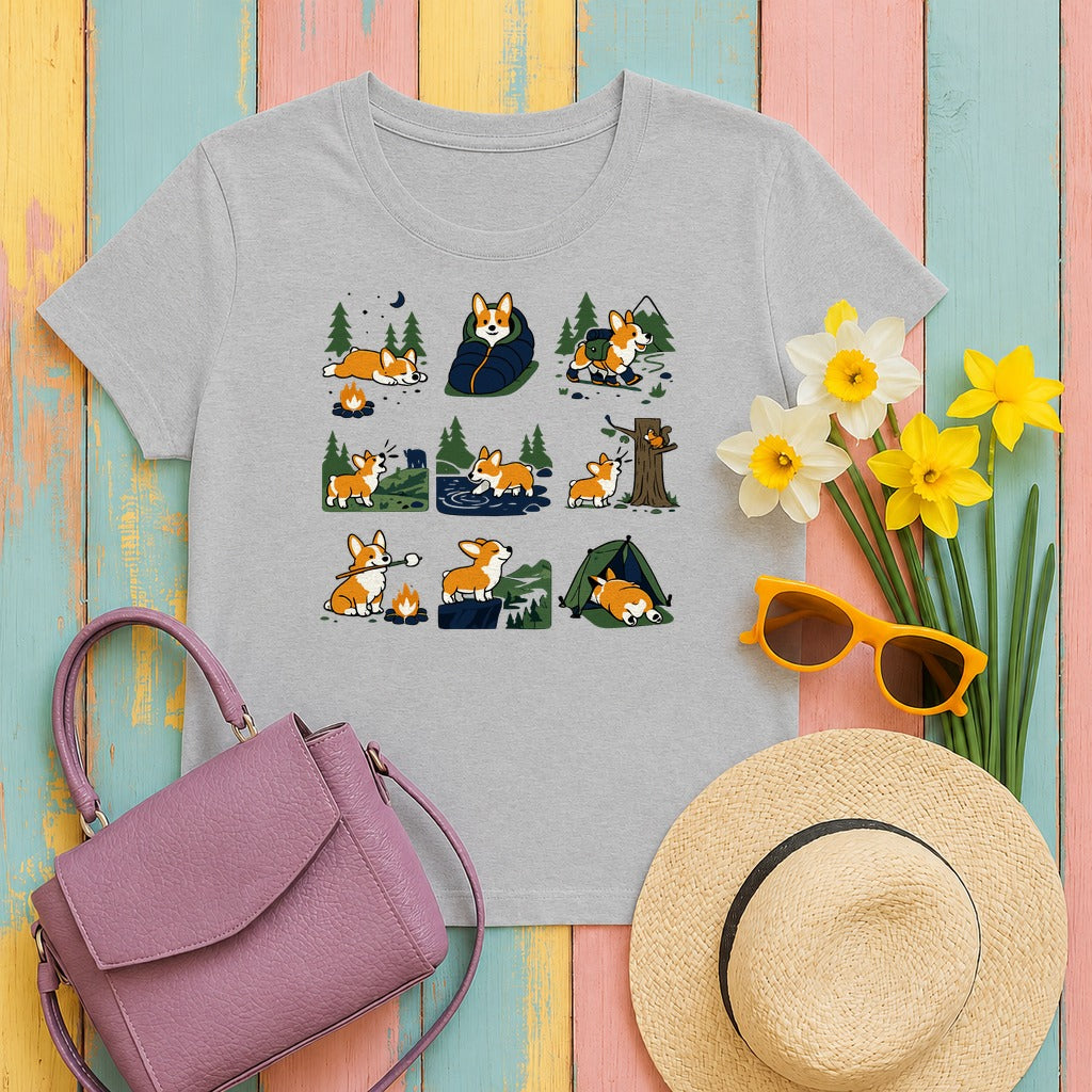 Happy Trails Corgi Wilderness T-Shirt in Sport Grey