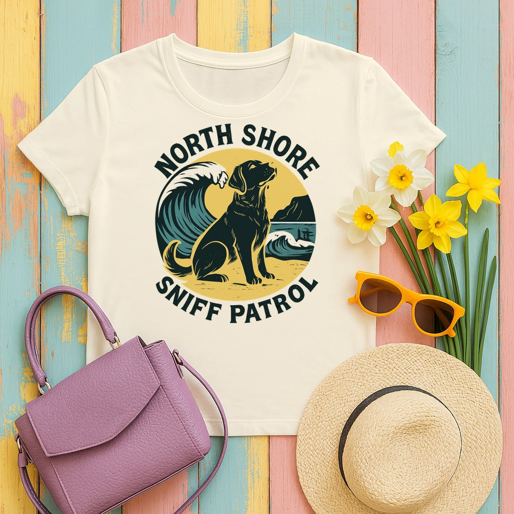 North Shore Sniff Patrol Beach Labrador Retriever T-Shirt in Natural