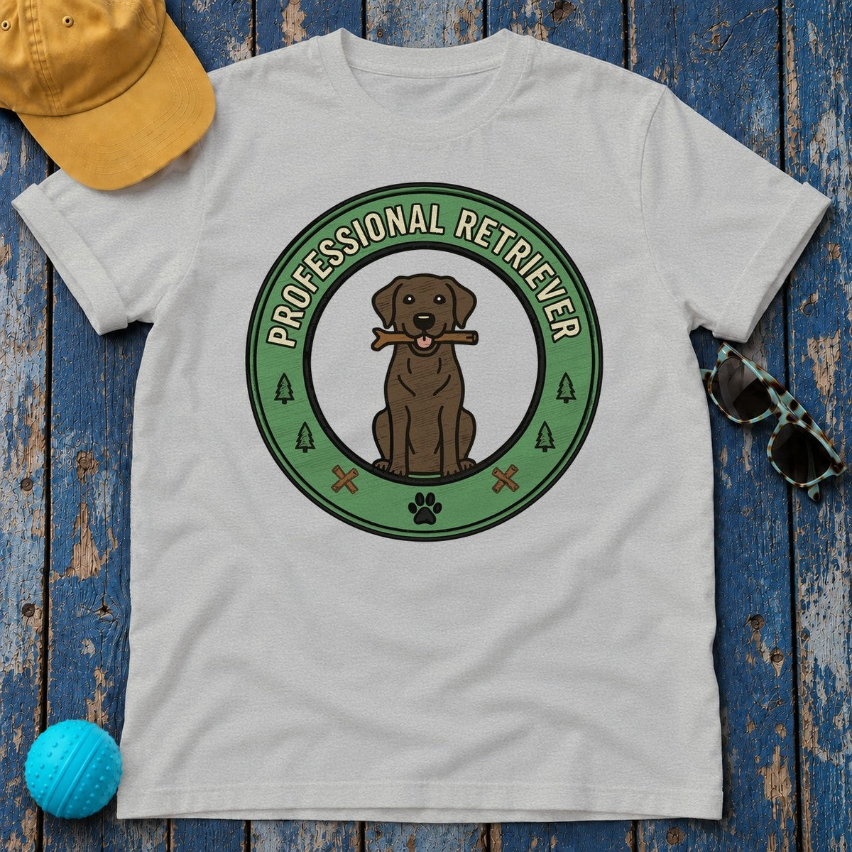 Professional Retriever Chocolate Labrador T-Shirt in Sport Grey