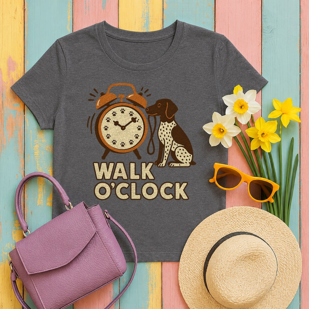 German Shorthaired Pointer Walk O'Clock T-shirt in Dark Grey Heather