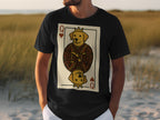 Black t-shirt with Queen of Hearts card graphic featuring a crowned dog.