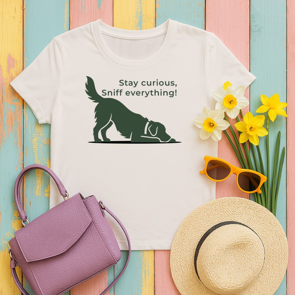 Stay Curious Golden Retriever T-Shirt in Ice Grey